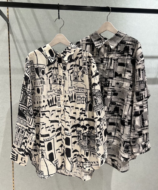 【春の新作】シワ出来づらいアート柄長袖BIGシャツ