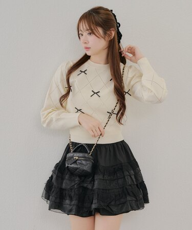 【春の新作】【OUTLET限定】パールリボンニット