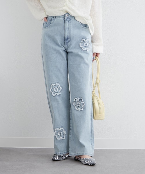 春の新作】デニム花パッチワークパンツ｜ナイスクラップ/オリーブ・デ