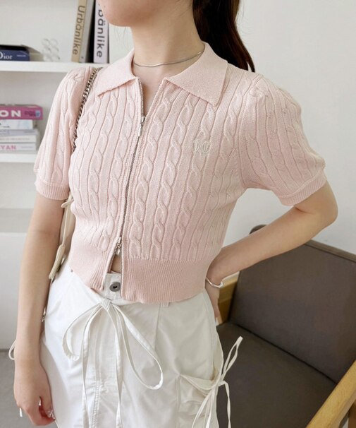 【one after another】刺繍入りダブルジップニット