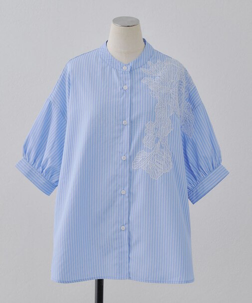 【NAO】肩レースバンドカラーシャツブラウス