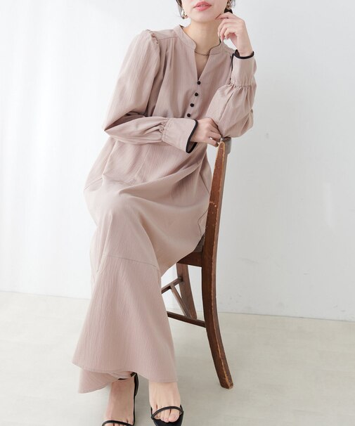 【natural couture】配色くるみ釦ワンピース