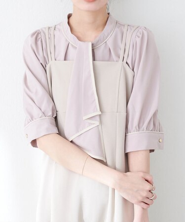 【natural couture】配色ボウタイ２ＷＡＹ５分袖ブラウス