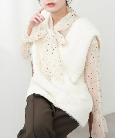 【natural couture】テディヤーンミドル丈ニットベスト