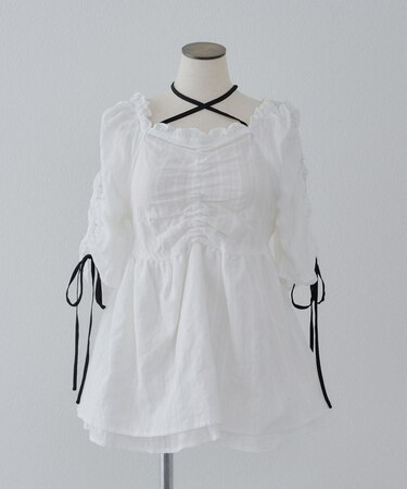 【RMAF】リボン付きシャーリングチュニック