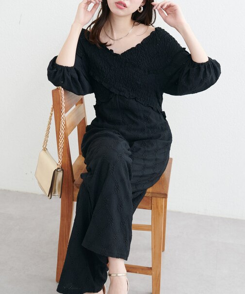 【natural couture】カットレースフロントクロスサロペ