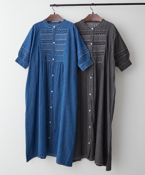 0705:商談中♥特価♥スモッキング パフ袖 デニムワンピース 新品未使用 2025 Spring/Summer】スモッキングパフ袖デニムワンピース|ナイ