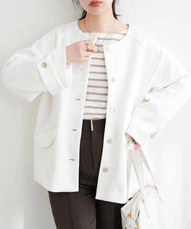 【natural couture】ダンボールニット金釦ミドルジャケット