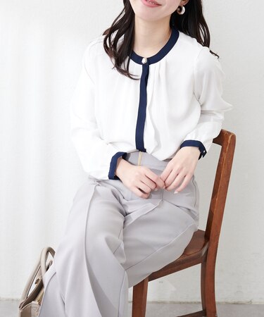 【natural couture】配色衿タックブラウス