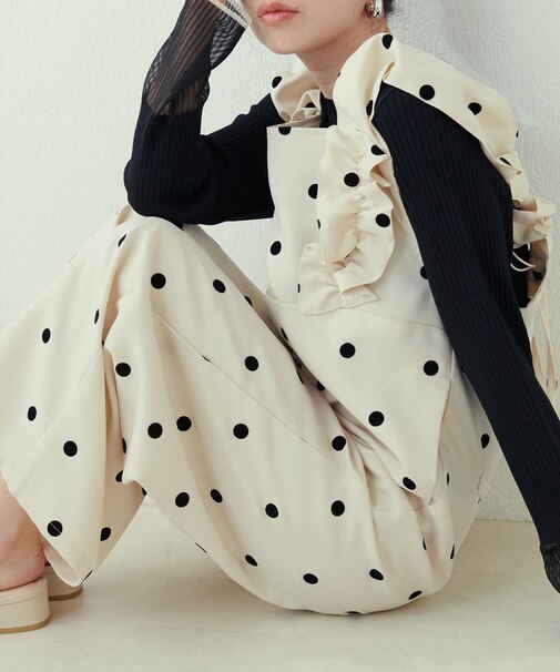 【natural couture】ツイルクロスドットフロッキーサロペット