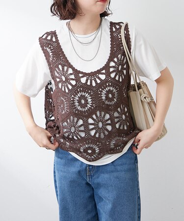 【RMAF】【2枚SET】カギ針ベスト＆Tシャツ