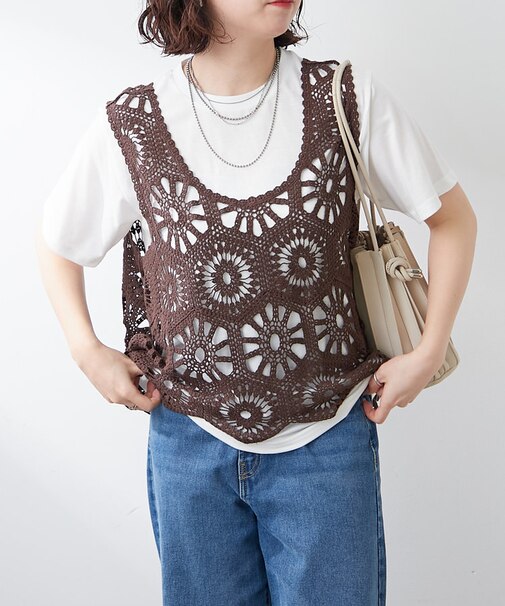 【RMAF】【2枚SET】カギ針ベスト＆Tシャツ