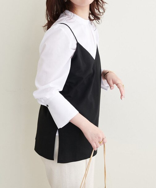 【natural couture】バック釦スタンドカラーシャツ