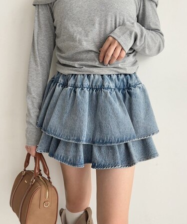 【one after another】デニムティアードミニスカート