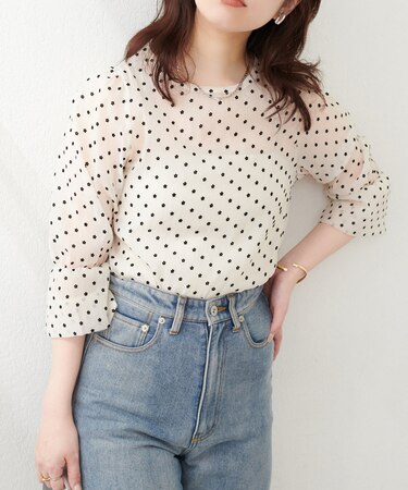 【natural couturシアー×フロッキーバルーン袖ブラウス