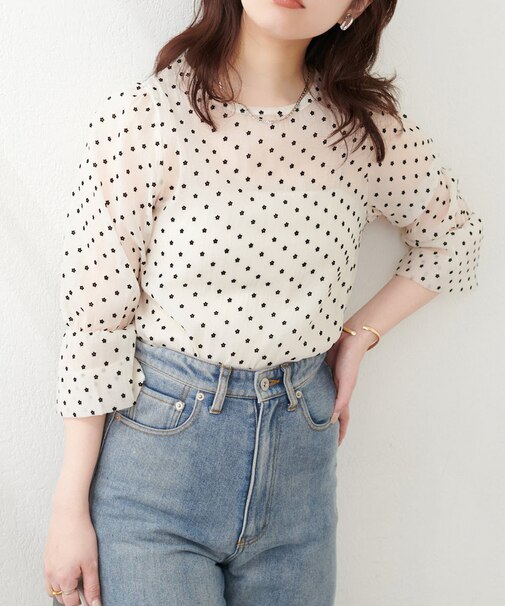 【natural couturシアー×フロッキーバルーン袖ブラウス