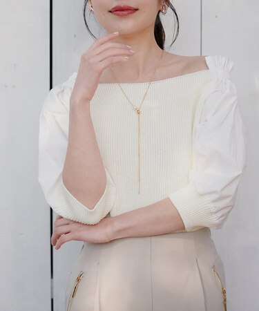 【natural couture】2WAY布帛ドッキングニットプルオーバー