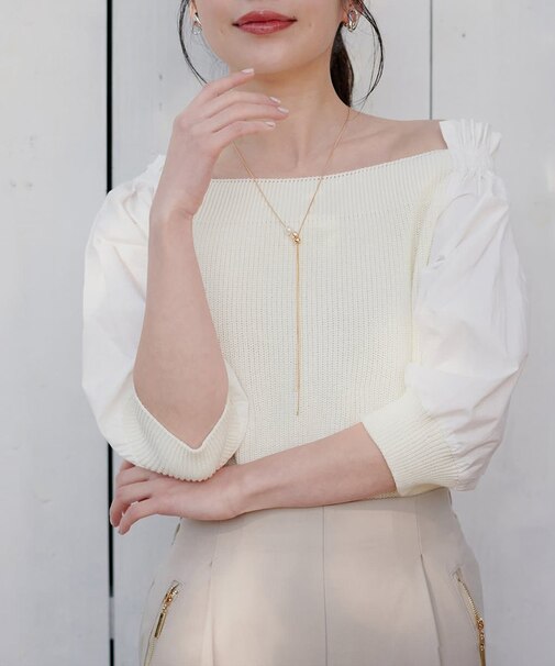 【natural couture】2WAY布帛ドッキングニットプルオーバー