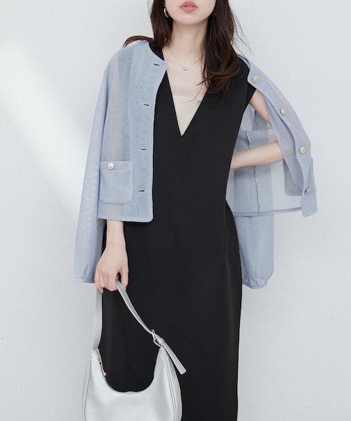 【natural couturカットジョーゼットＶネックワンピース