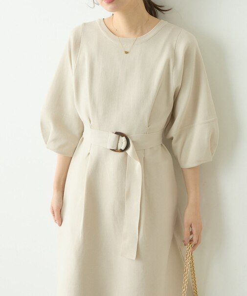 【natural couture】ランタンスリーブポリニットワンピース