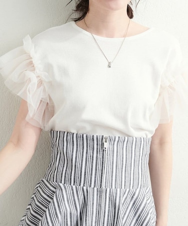 【natural couture】チュールフリルドッキングニット