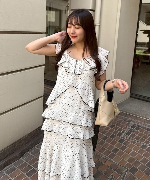 NICE CLAUPフリルミニワンピース ドット ワンアフターアナザー NICE CLAUP フリルミニワンピース
