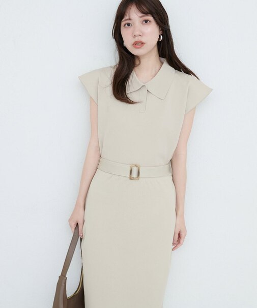 【natural couture】セットアップ対応ニットポロトップス