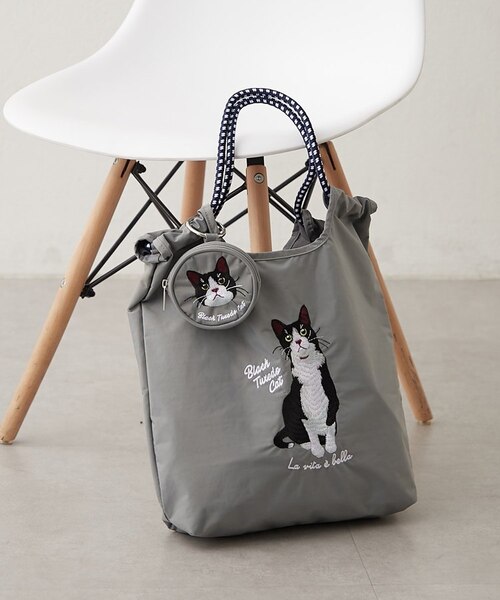 トートバッグ　dopタンバリン ブラック(刺繍グレー) tambourine TOTE BAG - minä perhonen