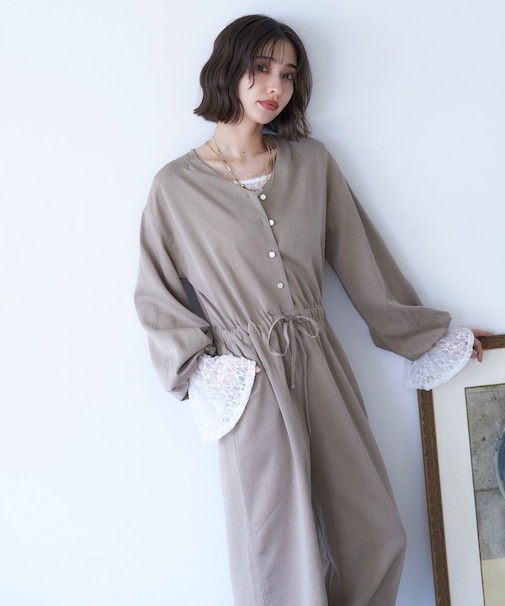 【nane】《サイズ展開有》ボリュームスリーブオールインワン