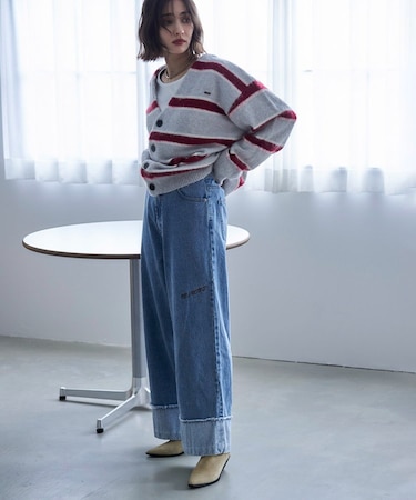 【NUNIFE】ロールアップデニムワイドパンツ