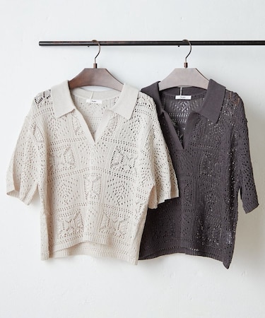 【NAO】麻タッチかぎ針風スキッパー