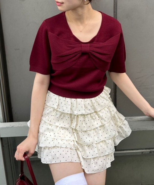 女子力UP【RMAF】リボンモチーフハーフスリーブニット
