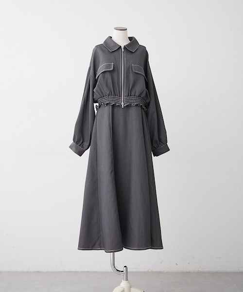 2024秋　レザージャケットと 2024ローズミディワンピースセット ミッシュマッシュ MISCH MASCH □2024秋冬新作□ブローチ付きA