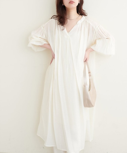 【natural couture】ハシゴレースギャザーワンピ