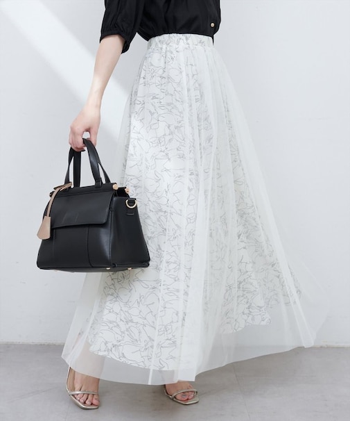 【natural couture】チュールレイヤードフレアスカート