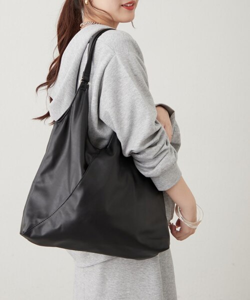 軽量】【A4収納◎】合皮Vカットトートバッグ｜ナイスクラップ/オリーブ