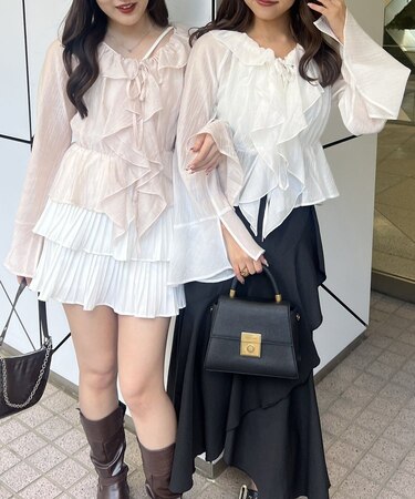 【continuer】楊柳シアーラッフルブラウス