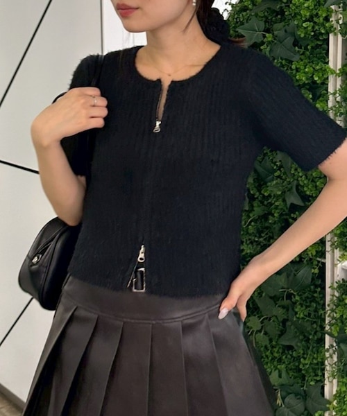 RMAF】ラメフェザーWZIP半袖ニット｜ナイスクラップ/オリーブ・デ