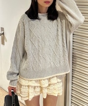 【RMAF】バックリボンベロアモールケーブルニット