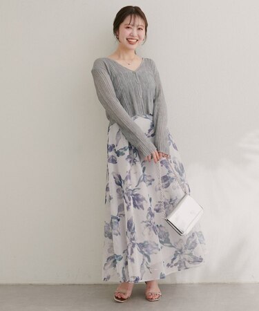 【natural couture】大花プリントメッシュスカート