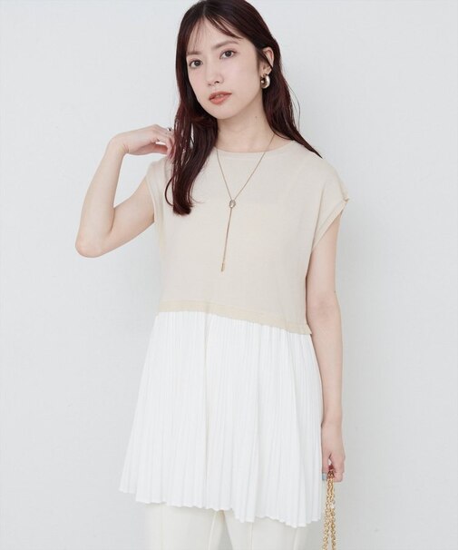 【natural couture】プリーツドッキングニット