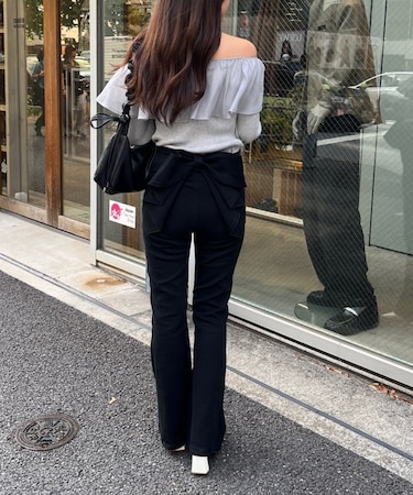 【Lサイズが登場！】【後ろ姿まで可愛い】バックリボンデニムフレアパンツ