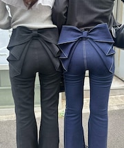 【Lサイズが登場！】【後ろ姿まで可愛い】バックリボンデニムフレアパンツ