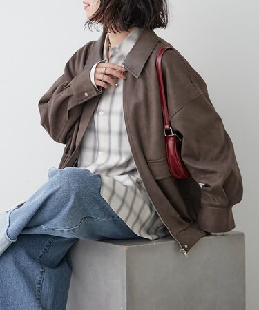 衿合皮ステンカラーブルゾン
