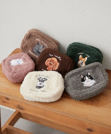 アニマル刺繍ボアポーチ