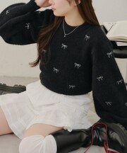 【RMAF】リボン刺しゅうフェザーニット
