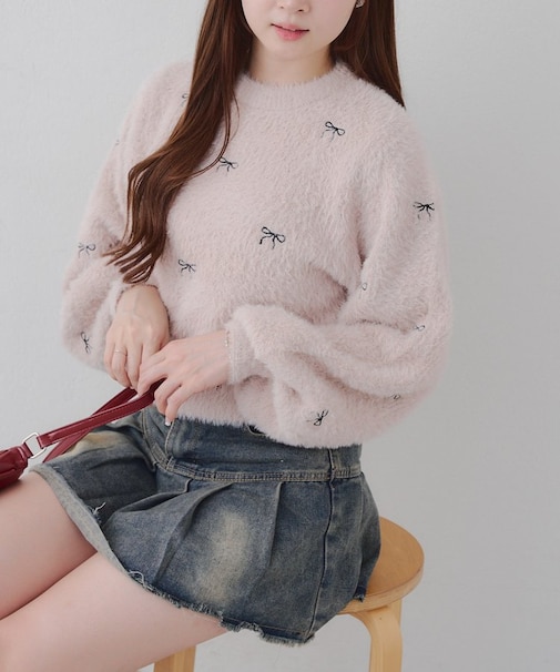 【RMAF】リボン刺しゅうフェザーニット