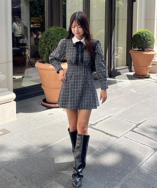 ナイスクラップ　ツイードミニワンピ Tweed Collection】ツイード配色衿ミニワンピース｜ナイ