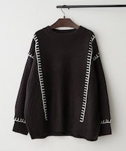 ブランケットステッチクループルオーバー