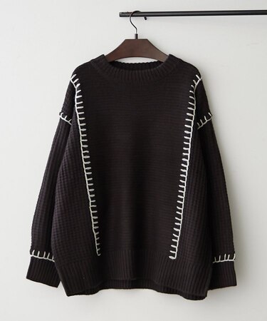 ブランケットステッチクループルオーバー